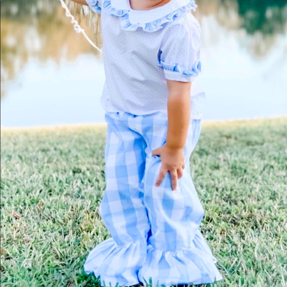 Blue Gingham Ruffle Outfit